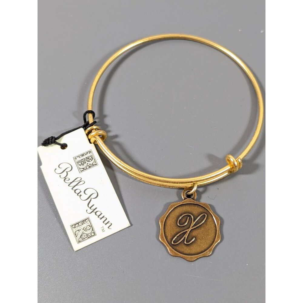 Bella Ryann Initial Letter X Charm Bangle Bracelet Stacking Antiqued‎ Gold Tone